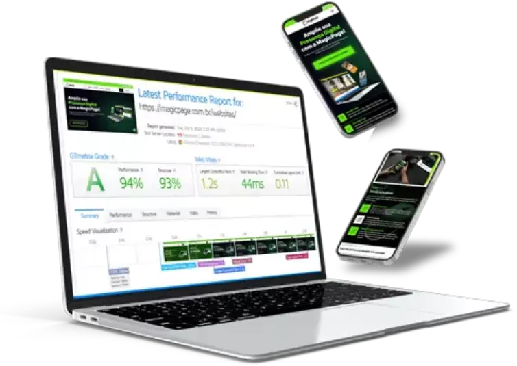 Site responsivo MagicPage em notebook e celular